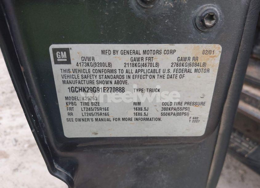 Photo 9 of 2001 Chevrolet Silverado 2500HD LT (VIN 1GCHK29G91E270888)
