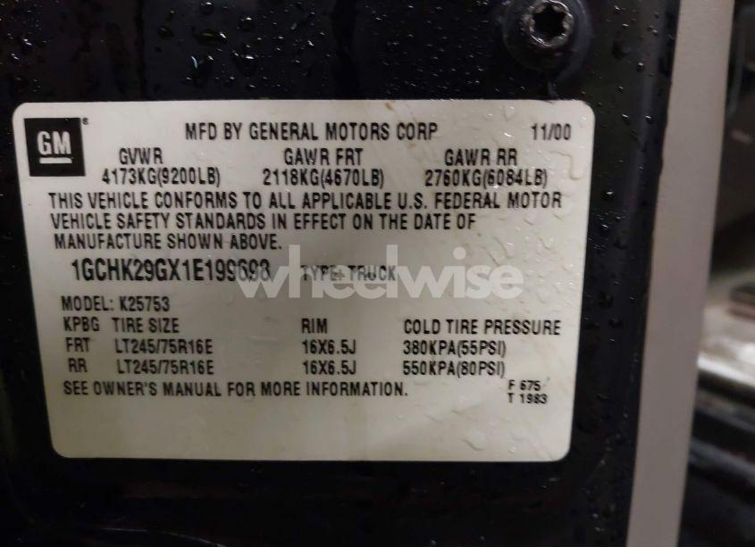 Photo 9 of 2001 Chevrolet Silverado 2500HD LS (VIN 1GCHK29GX1E199698)