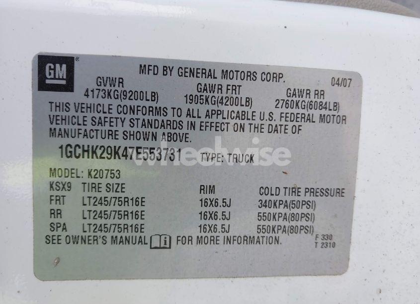 Photo 9 of 2007 Chevrolet Silverado 2500HD WORK TRUCK (VIN 1GCHK29K47E553731)