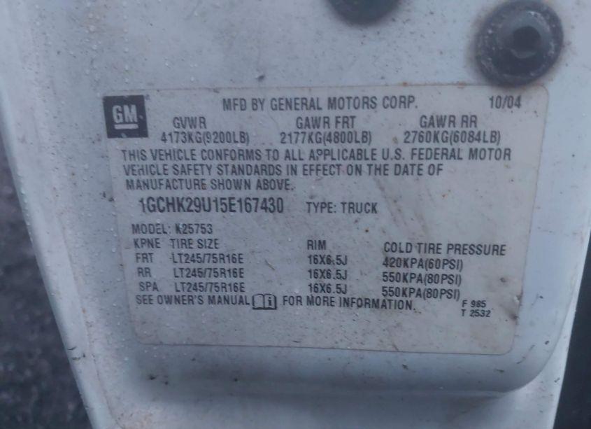 Photo 9 of 2005 Chevrolet Silverado 2500HD LS (VIN 1GCHK29U15E167430)