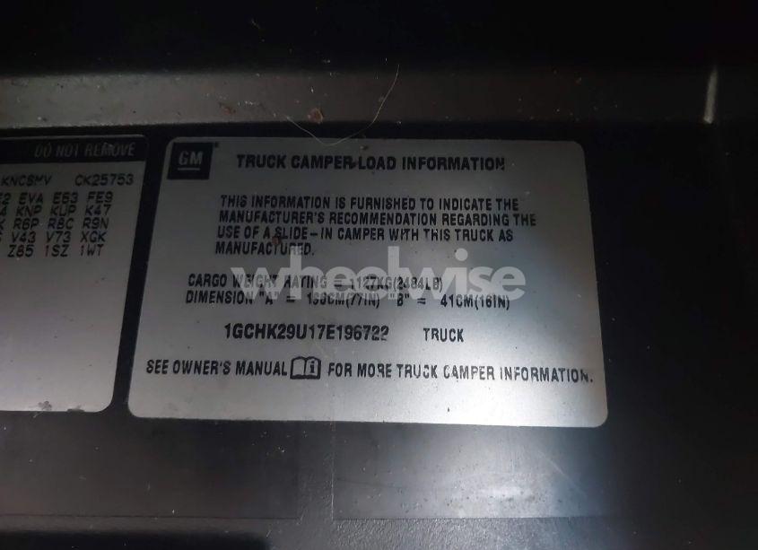 Photo 9 of 2007 Chevrolet Silverado 2500HD CLASSIC WORK TRUCK (VIN 1GCHK29U17E196722)