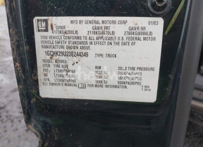 Photo 9 of 2003 Chevrolet Silverado 2500HD LT (VIN 1GCHK29U23E244349)