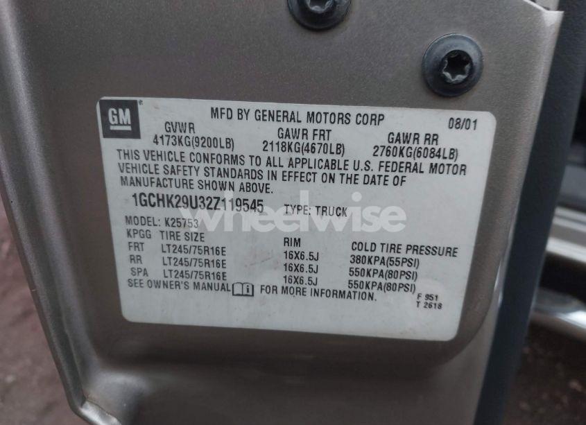 Photo 9 of 2002 Chevrolet Silverado 2500HD LS (VIN 1GCHK29U32Z119545)