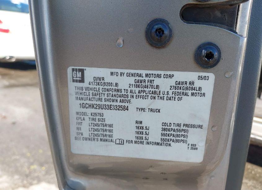 Photo 9 of 2003 Chevrolet Silverado 2500HD LS (VIN 1GCHK29U33E332584)