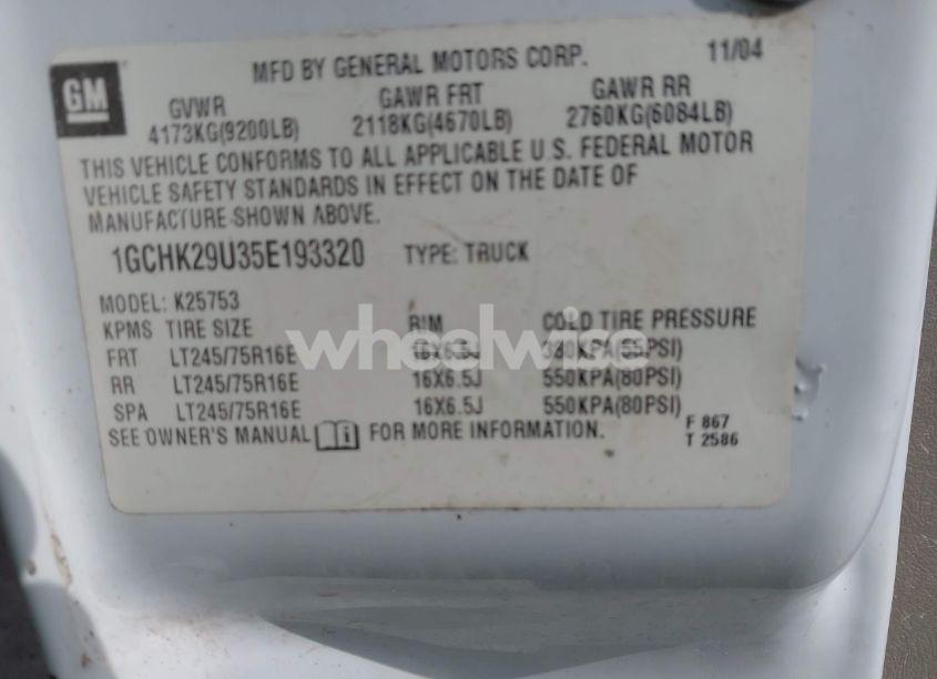 Photo 9 of 2005 Chevrolet Silverado 2500HD WORK TRUCK (VIN 1GCHK29U35E193320)