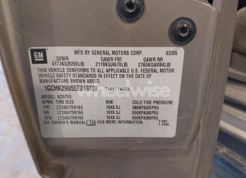 Photo 9 of 2005 Chevrolet Silverado 2500HD LS (VIN 1GCHK29U55E249709)