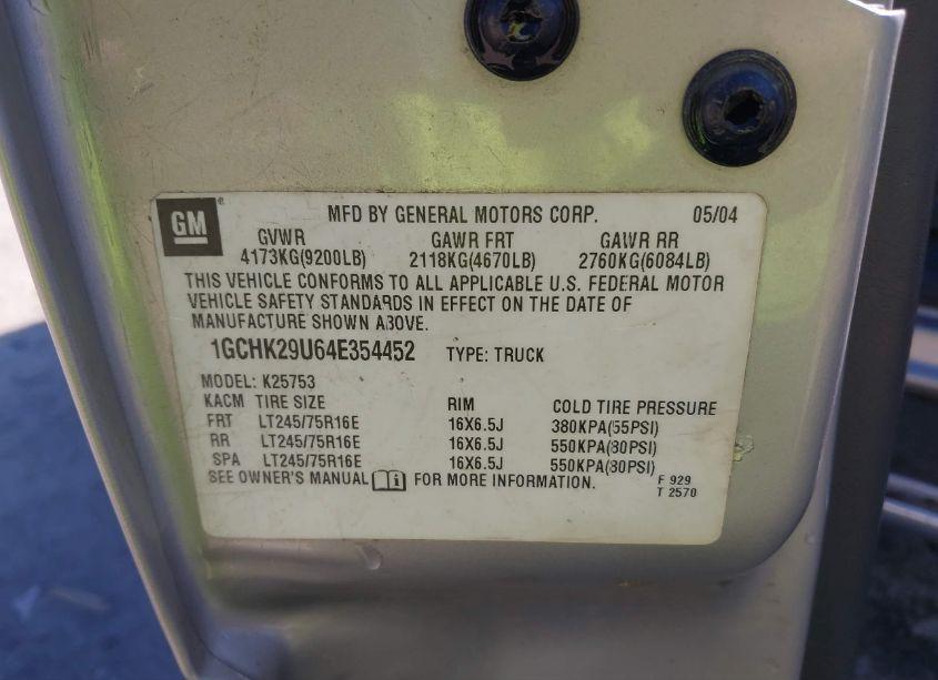 Photo 9 of 2004 Chevrolet Silverado 2500HD LS (VIN 1GCHK29U64E354452)