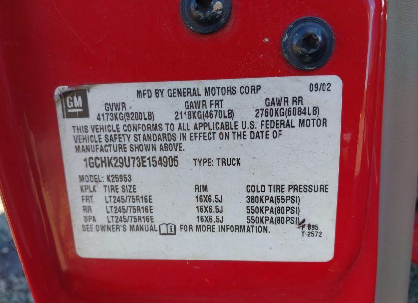 Photo 9 of 2003 Chevrolet Silverado 2500HD LS (VIN 1GCHK29U73E154906)