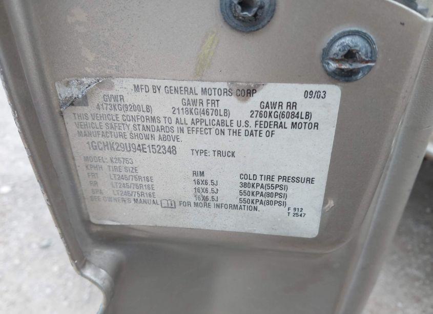 Photo 9 of 2004 Chevrolet Silverado 2500HD LS (VIN 1GCHK29U94E152348)