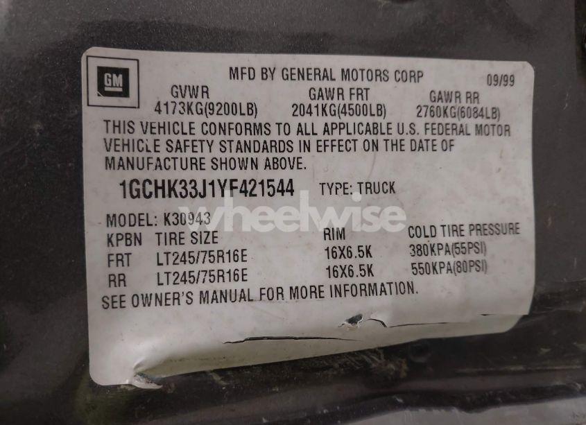 Photo 9 of 2000 Chevrolet K3500 (VIN 1GCHK33J1YF421544)