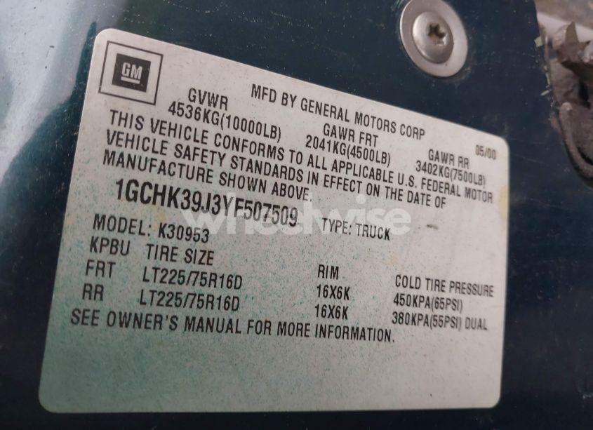 Photo 9 of 2000 Chevrolet K3500 (VIN 1GCHK39J3YF507509)