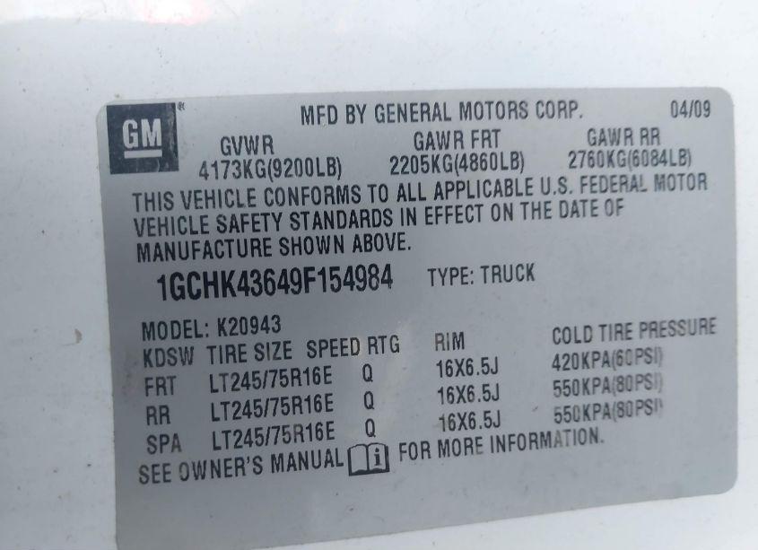 Photo 9 of 2009 Chevrolet Silverado 2500HD WORK TRUCK (VIN 1GCHK43649F154984)
