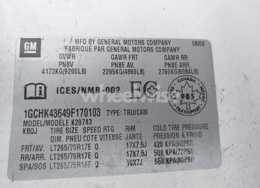 Photo 9 of 2009 Chevrolet Silverado 2500HD WORK TRUCK (VIN 1GCHK43649F170103)