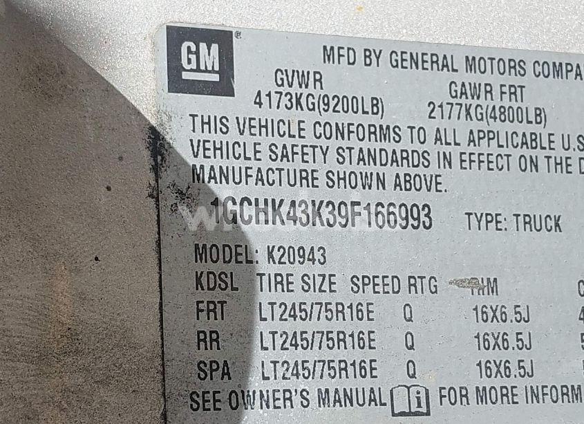 Photo 9 of 2009 Chevrolet Silverado 2500HD WORK TRUCK (VIN 1GCHK43K39F166993)