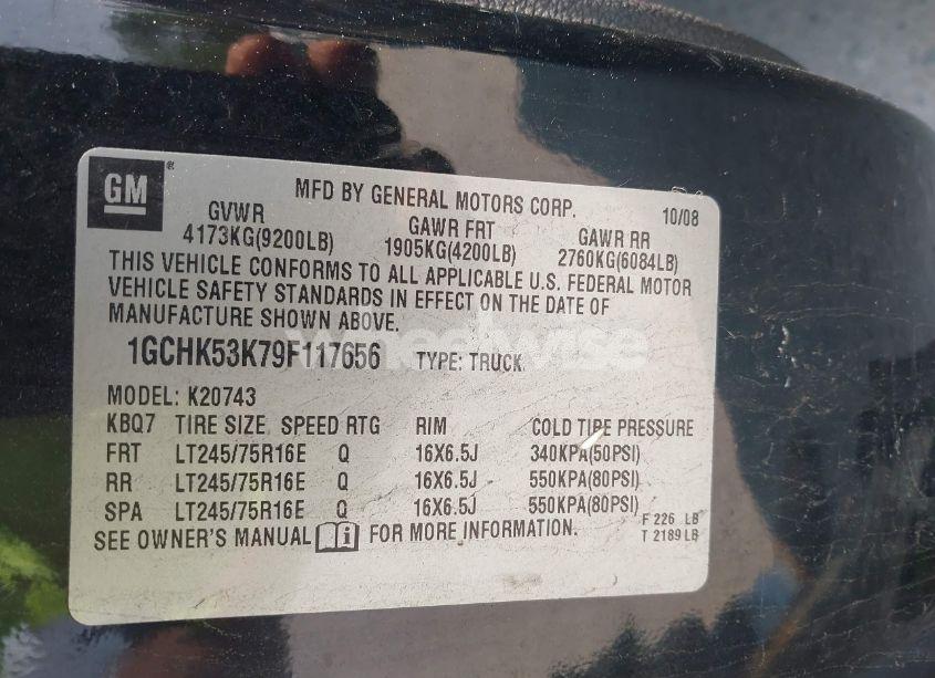 Photo 9 of 2009 Chevrolet Silverado 2500HD LT (VIN 1GCHK53K79F117656)