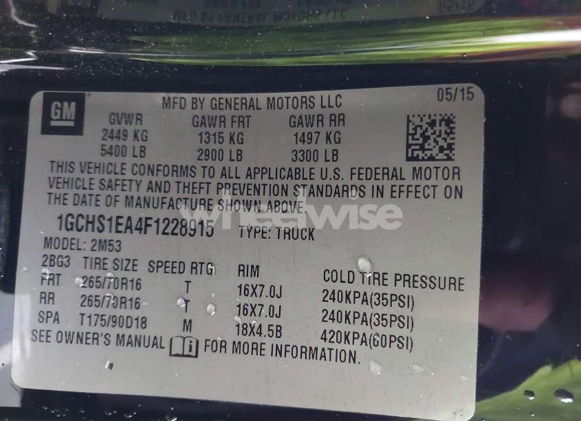 Photo 9 of 2015 Chevrolet Colorado (VIN 1GCHS1EA4F1228915)