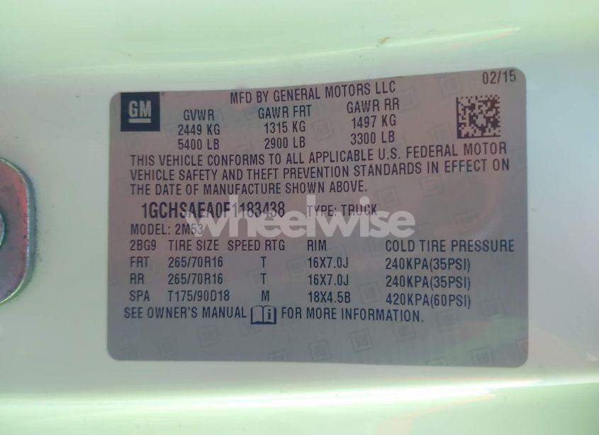 Photo 9 of 2015 Chevrolet Colorado WT (VIN 1GCHSAEA0F1183438)