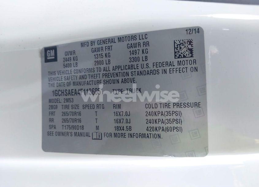 Photo 9 of 2015 Chevrolet Colorado WT (VIN 1GCHSAEA4F1136851)