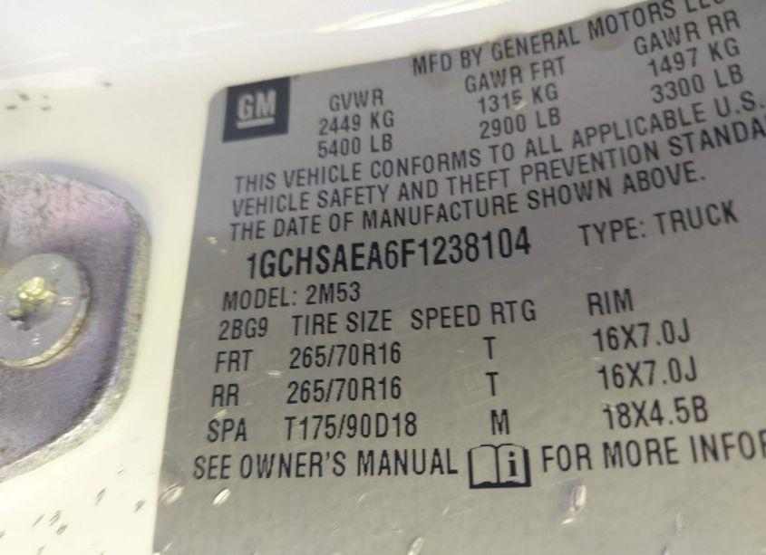 Photo 9 of 2015 Chevrolet Colorado WT (VIN 1GCHSAEA6F1238104)