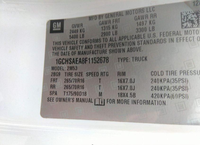 Photo 9 of 2015 Chevrolet Colorado WT (VIN 1GCHSAEA8F1152678)