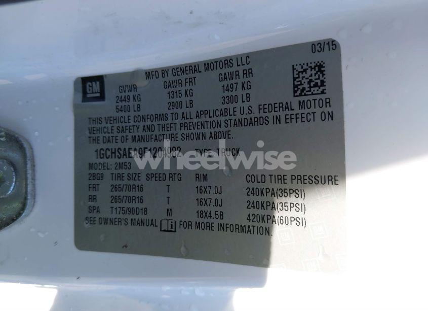 Photo 9 of 2015 Chevrolet Colorado WT (VIN 1GCHSAEA9F1204982)