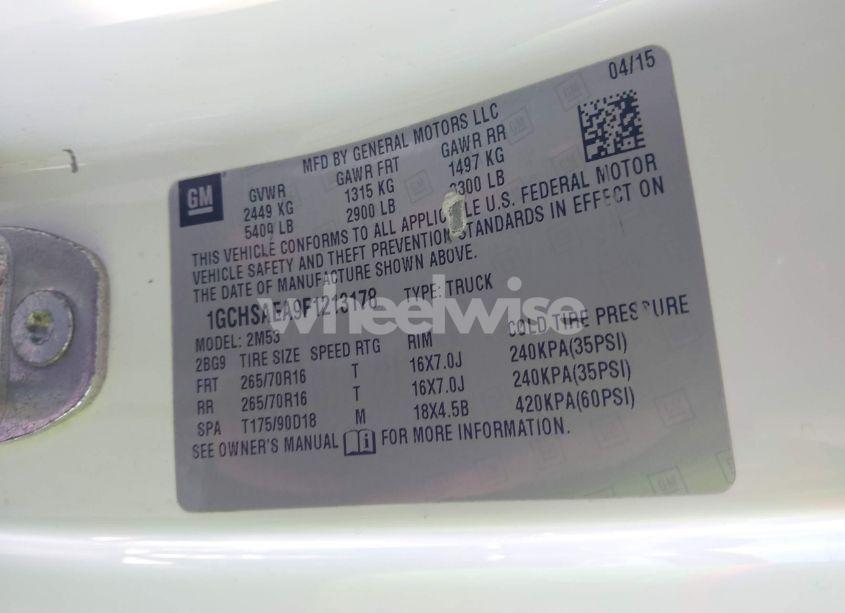 Photo 9 of 2015 Chevrolet Colorado WT (VIN 1GCHSAEA9F1213178)