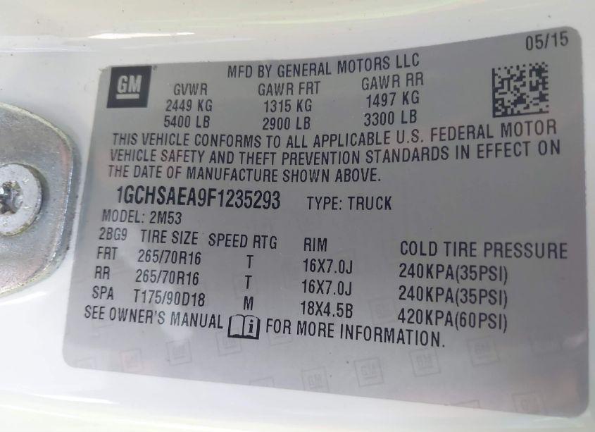 Photo 9 of 2015 Chevrolet Colorado WT (VIN 1GCHSAEA9F1235293)