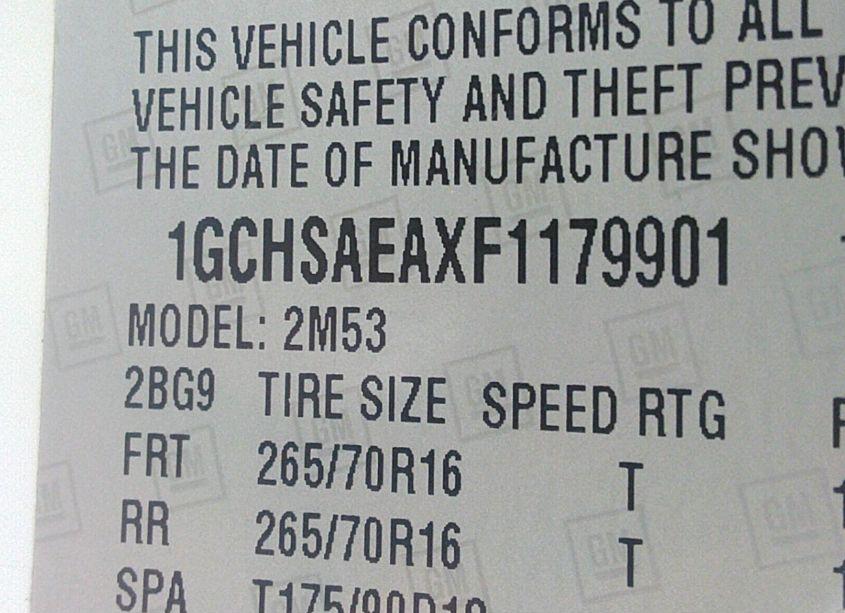 Photo 9 of 2015 Chevrolet Colorado WT (VIN 1GCHSAEAXF1179901)