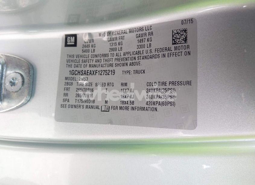 Photo 9 of 2015 Chevrolet Colorado WT (VIN 1GCHSAEAXF1275219)