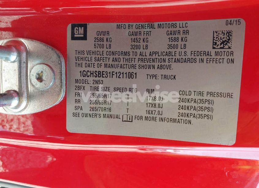 Photo 9 of 2015 Chevrolet Colorado LT (VIN 1GCHSBE31F1211061)