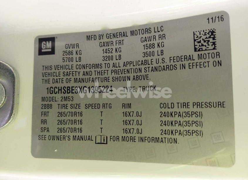 Photo 9 of 2016 Chevrolet Colorado WT (VIN 1GCHSBE3XG1395224)