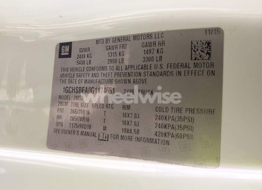 Photo 9 of 2016 Chevrolet Colorado WT (VIN 1GCHSBEA0G1174651)