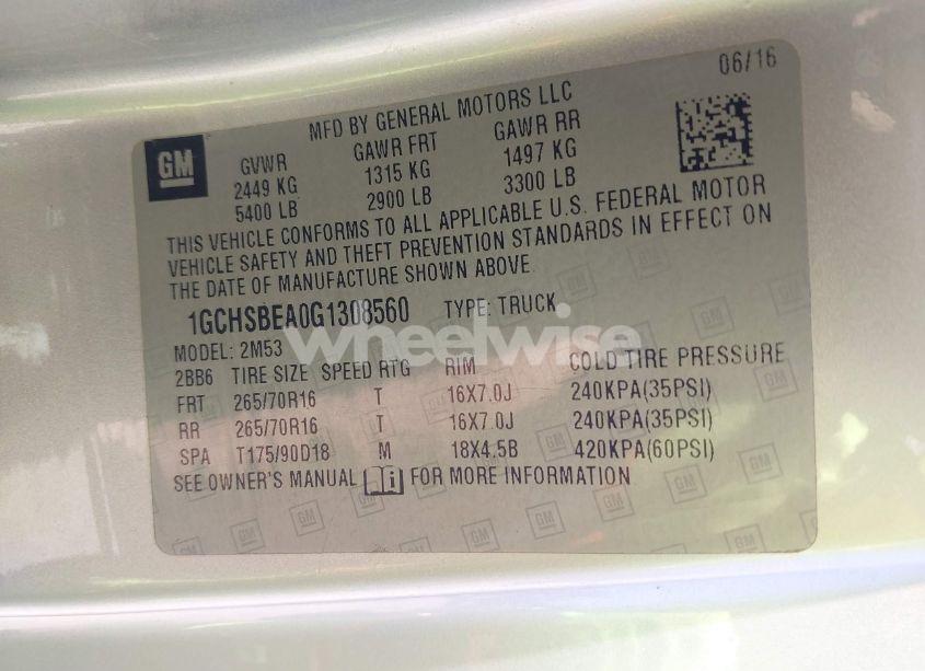 Photo 9 of 2016 Chevrolet Colorado WT (VIN 1GCHSBEA0G1308560)