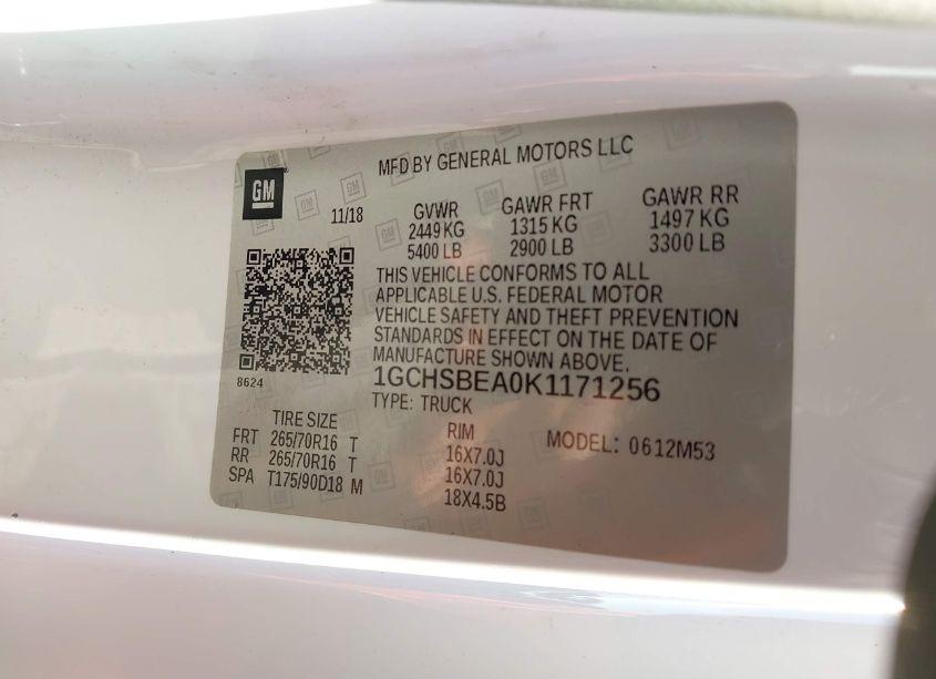 Photo 9 of 2019 Chevrolet Colorado WT (VIN 1GCHSBEA0K1171256)