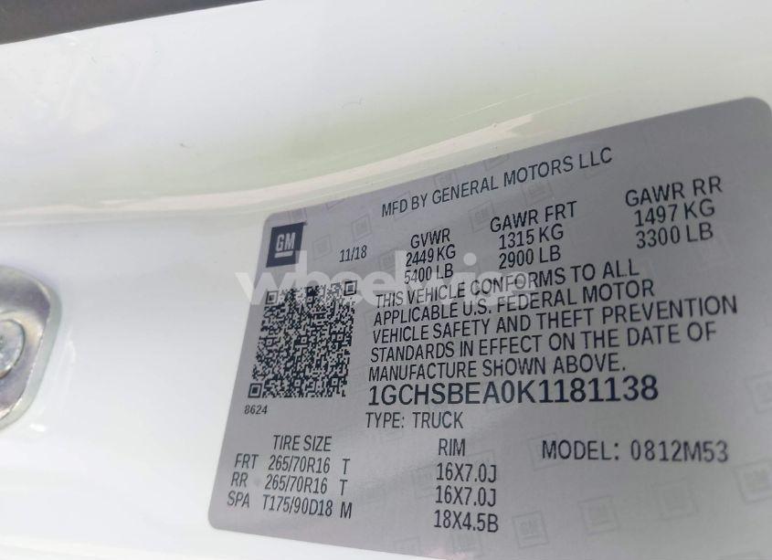 Photo 9 of 2019 Chevrolet Colorado WT (VIN 1GCHSBEA0K1181138)