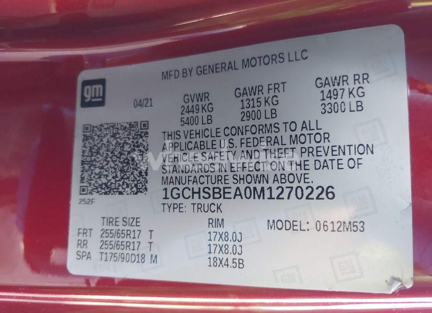 Photo 9 of 2021 Chevrolet Colorado 2WD LONG BOX WT (VIN 1GCHSBEA0M1270226)