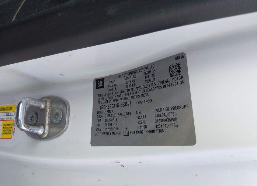 Photo 9 of 2016 Chevrolet Colorado WT (VIN 1GCHSBEA1G1363597)