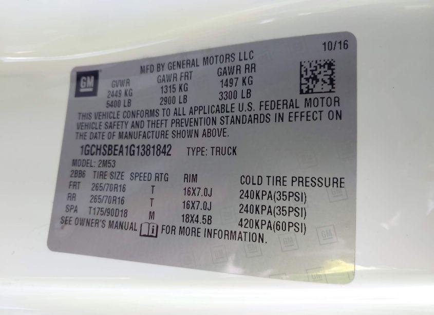 Photo 9 of 2016 Chevrolet Colorado WT (VIN 1GCHSBEA1G1381842)