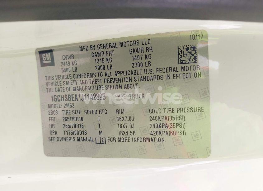 Photo 9 of 2018 Chevrolet Colorado WT (VIN 1GCHSBEA1J1142895)