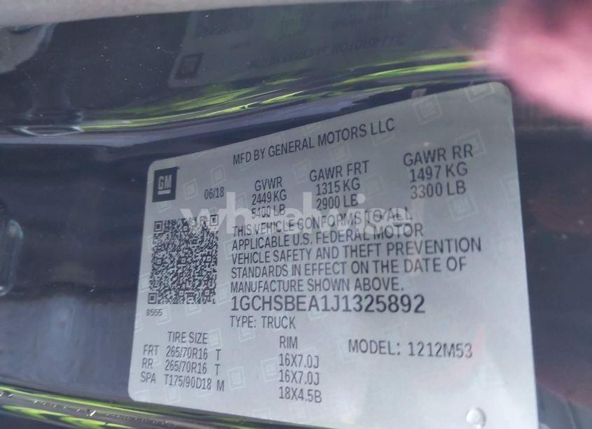 Photo 9 of 2018 Chevrolet Colorado WT (VIN 1GCHSBEA1J1325892)