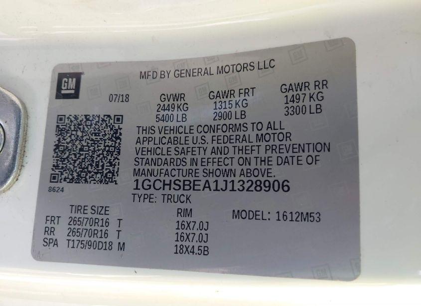 Photo 9 of 2018 Chevrolet Colorado WT (VIN 1GCHSBEA1J1328906)