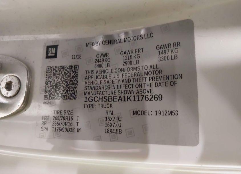 Photo 9 of 2019 Chevrolet Colorado WT (VIN 1GCHSBEA1K1176269)