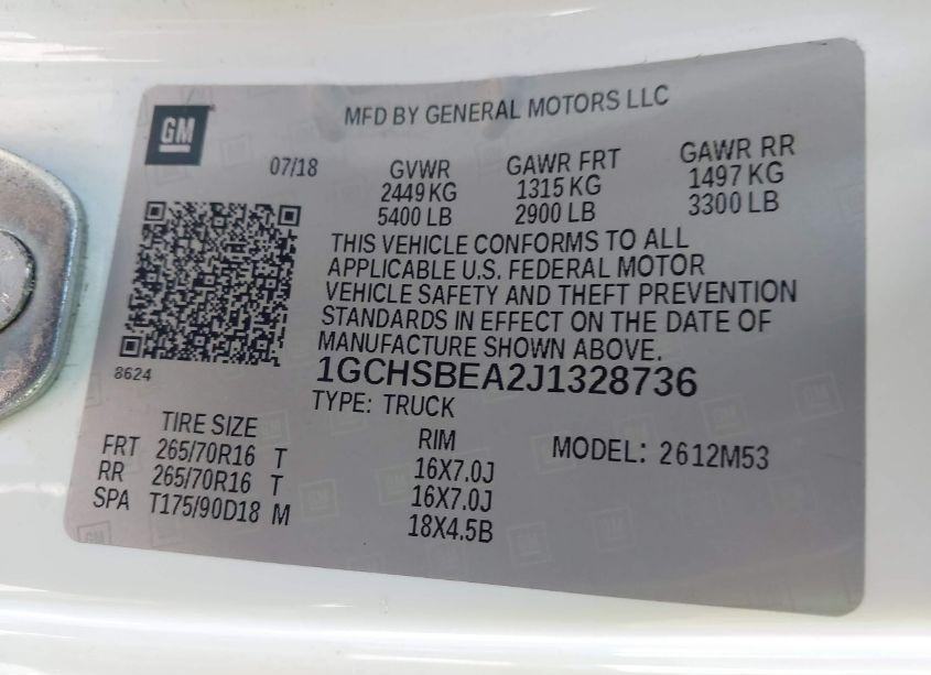 Photo 9 of 2018 Chevrolet Colorado WT (VIN 1GCHSBEA2J1328736)