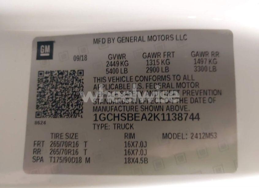 Photo 9 of 2019 Chevrolet Colorado WT (VIN 1GCHSBEA2K1138744)