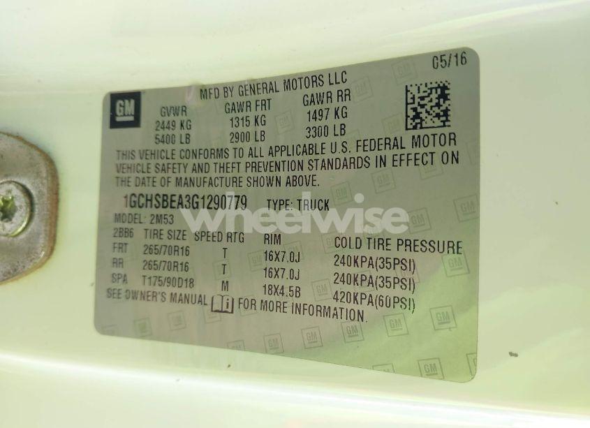 Photo 9 of 2016 Chevrolet Colorado WT (VIN 1GCHSBEA3G1290779)