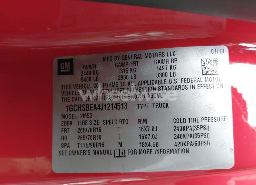 Photo 9 of 2018 Chevrolet Colorado WT (VIN 1GCHSBEA4J1214513)