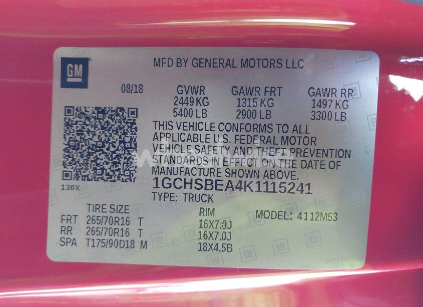 Photo 9 of 2019 Chevrolet Colorado WT (VIN 1GCHSBEA4K1115241)