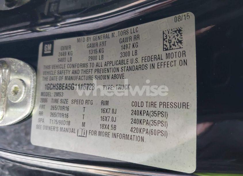 Photo 9 of 2016 Chevrolet Colorado WT (VIN 1GCHSBEA5G1116728)