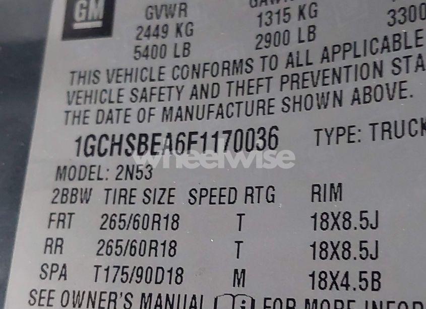 Photo 9 of 2015 Chevrolet Colorado LT (VIN 1GCHSBEA6F1170036)