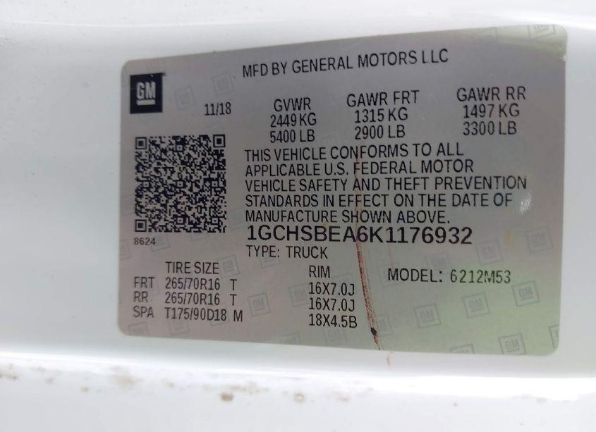 Photo 9 of 2019 Chevrolet Colorado WT (VIN 1GCHSBEA6K1176932)